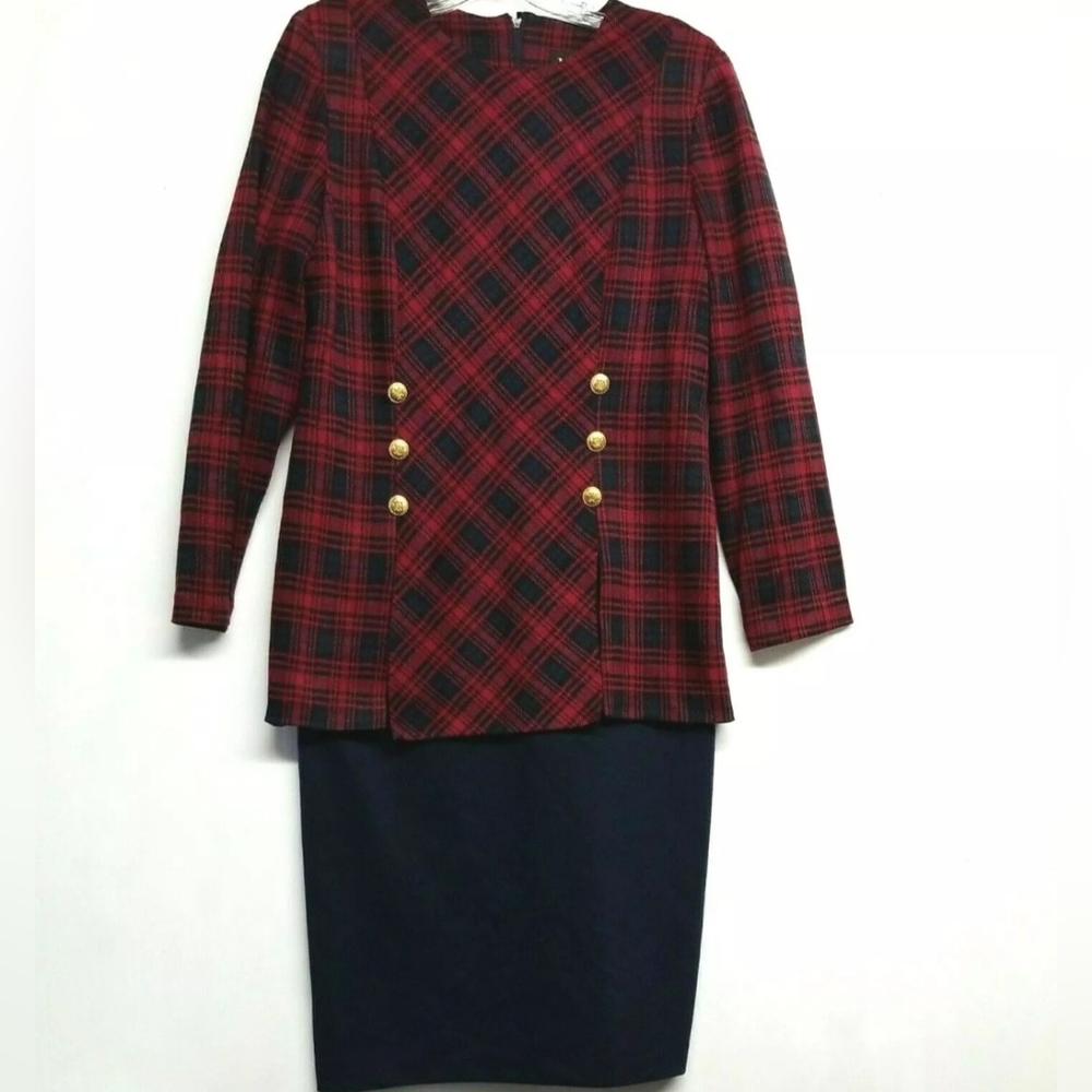 Vintage "Melissa Collection" Women's Dress Red/Blue Plaid Size 12 Suit Dress